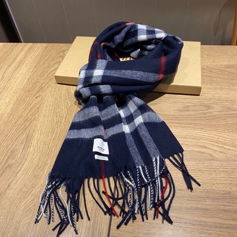Burberry Navy Classic Check Wool Scarf